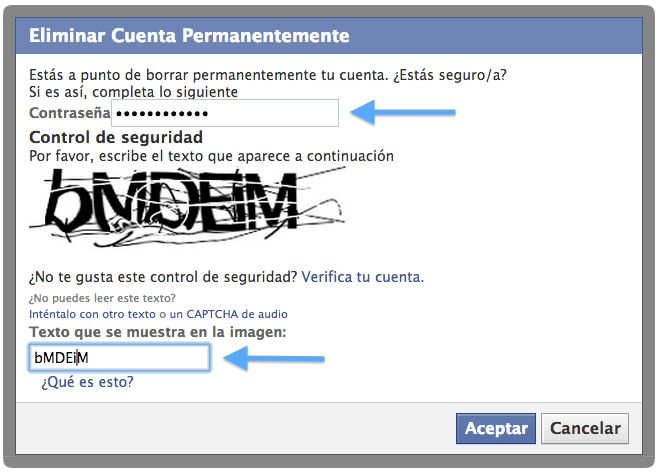 Eliminar una cuenta de facebook