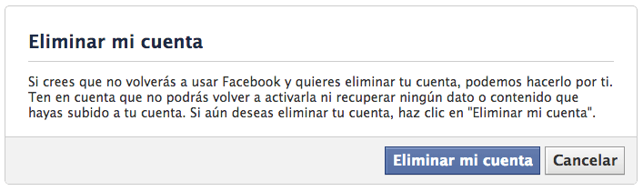 Facebook  : Eliminar mi cuenta