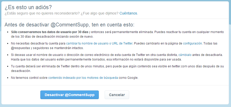 Eliminar mi cuenta Twitter